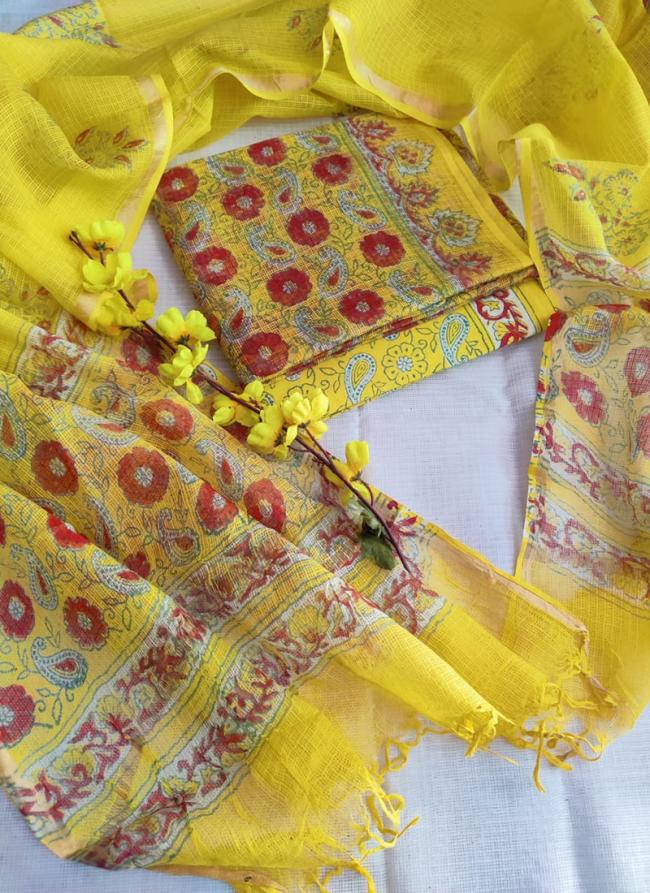 Cotton Yellow Casual Wear Printed Salwar Suit